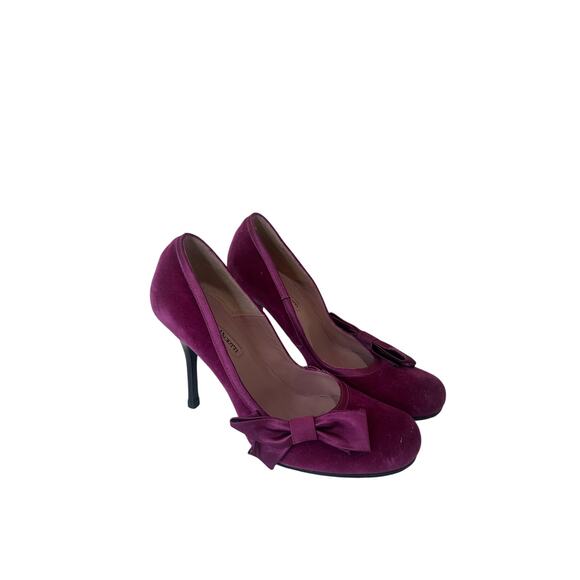 Cesare Paciotti Pink Purple Bow Velour Velvet Dagger Heels Pumps Sz 38.5 - Nice! - Picture 1 of 12